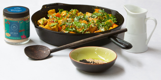 Orange Sesame Tofu with Vathal Kuzhambu Podi