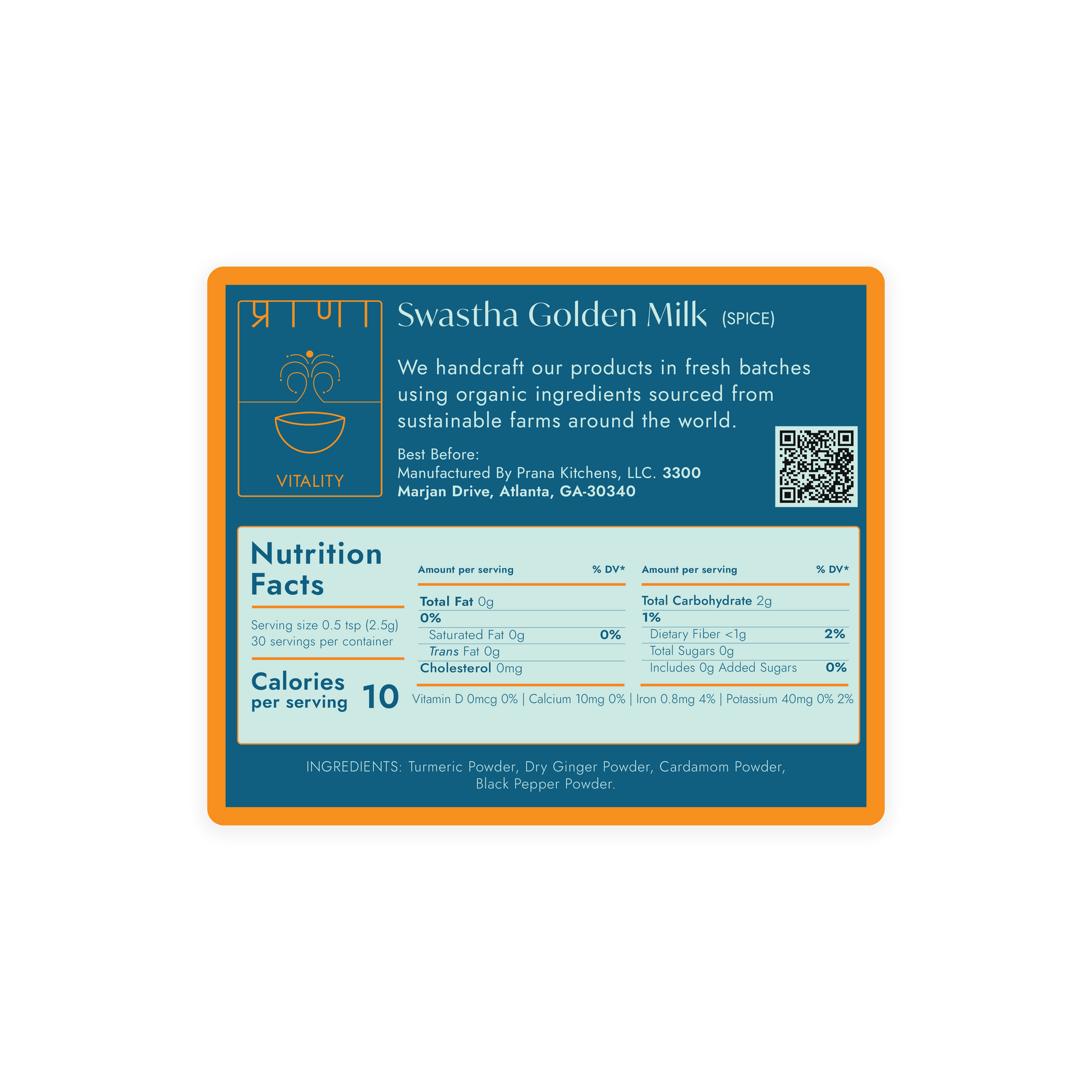 Prana Kitchens Swastha Golden Milk Nutrition Facts